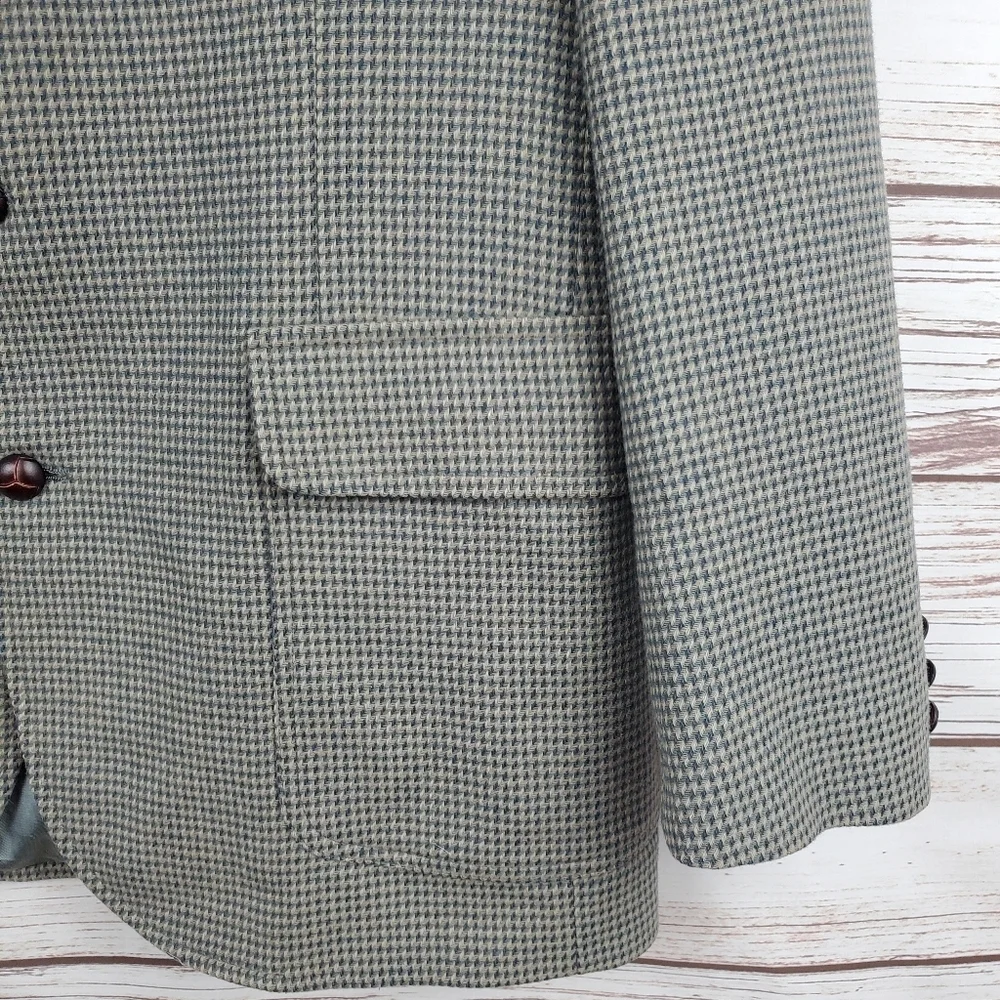Pendleton Mens Size 40 Vtg 100% Wool Green Houndstooth 2-Button Blazer Jacket